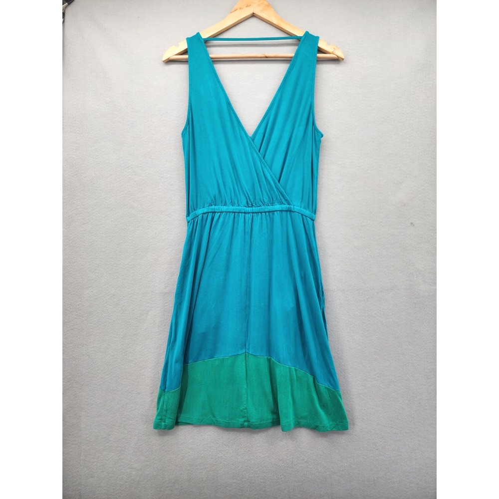 Bebe Teal Blue Green Colorblock Surplice V-Neck Mini Dress Pockets Womens Small